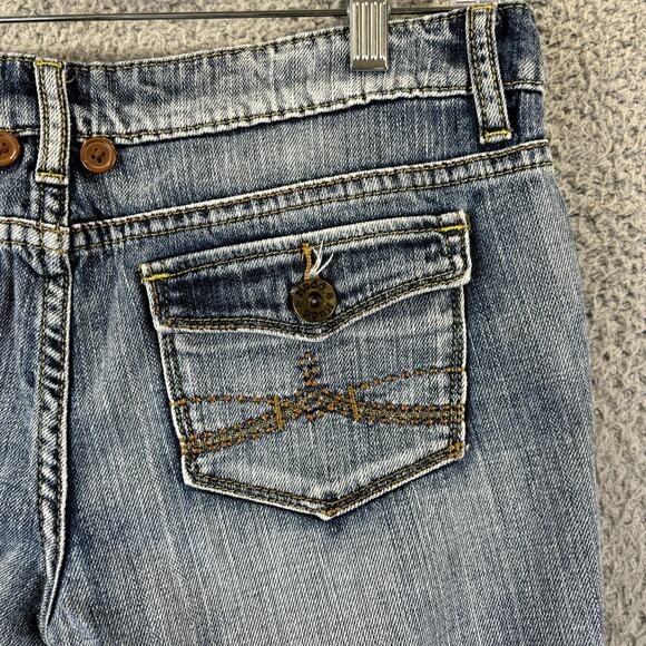 Y2K Mudd Jeans Sz 5 Grunge Skater VTG Crop Distressed Patched Low Rise Jean - Picture 6 of 11